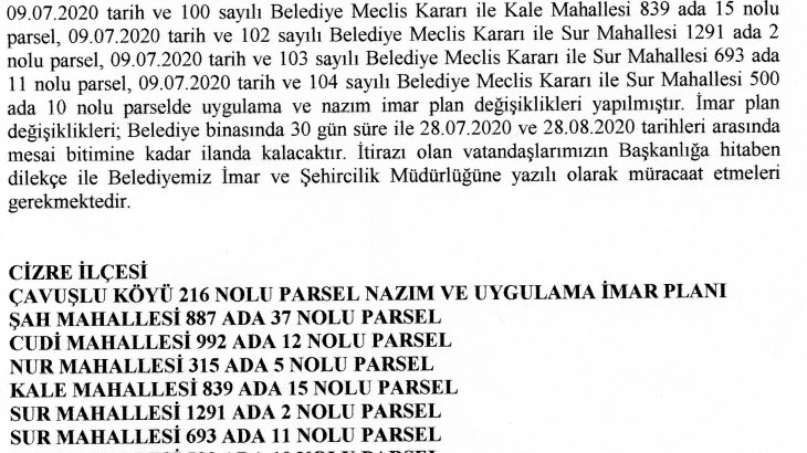 Temmuz Ayı İmar Planı ve Askı İlanı