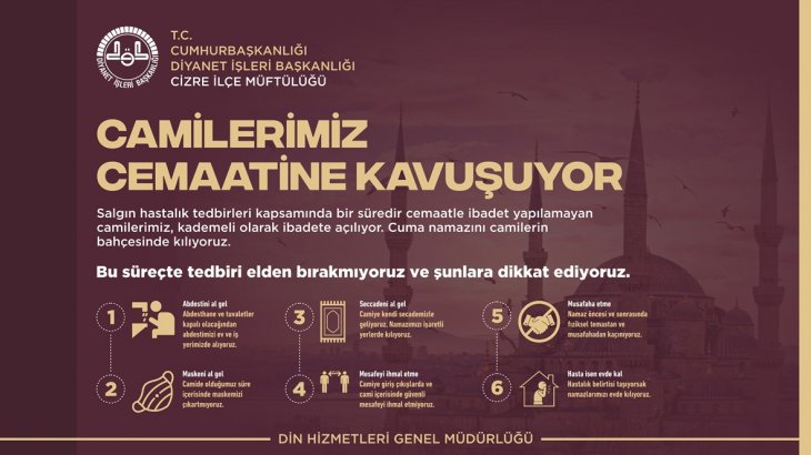 İlçemizde Belirlenen Cami Avlularında Cuma Namazı Kılınacaktır.